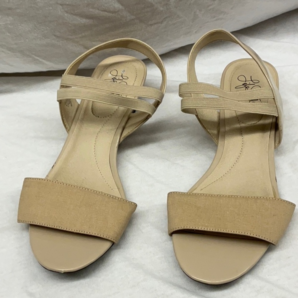 Life Stride Tan Flat Slide Sandals with Wide Strap